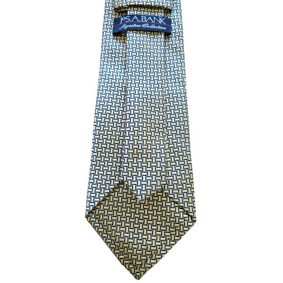 Jos A Bank Signature Collection Silk Tie Gold & Blue Geometric Business Formall - Picture 4 of 6